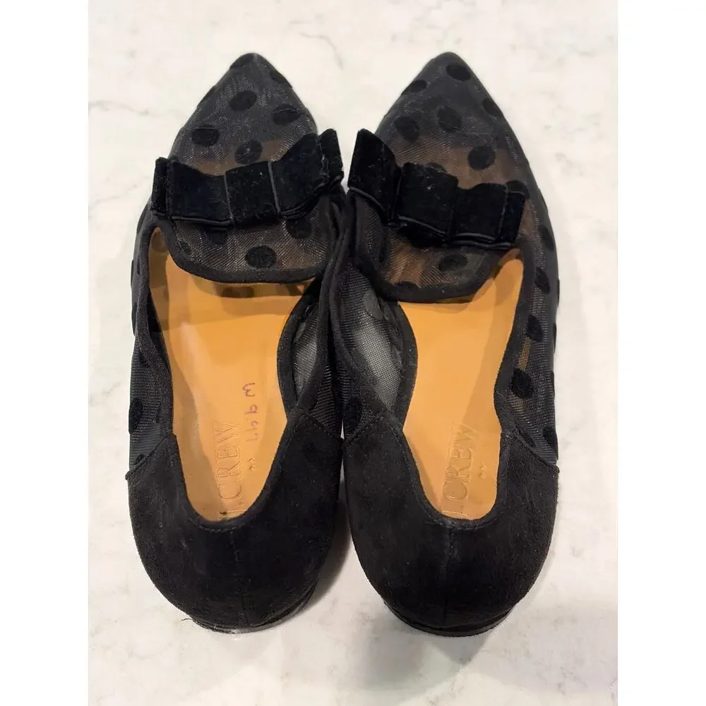 J. Crew Women’s Polka Dot Mesh Bow Pointed-Toe Slip On Flats Party Size 7 Black
